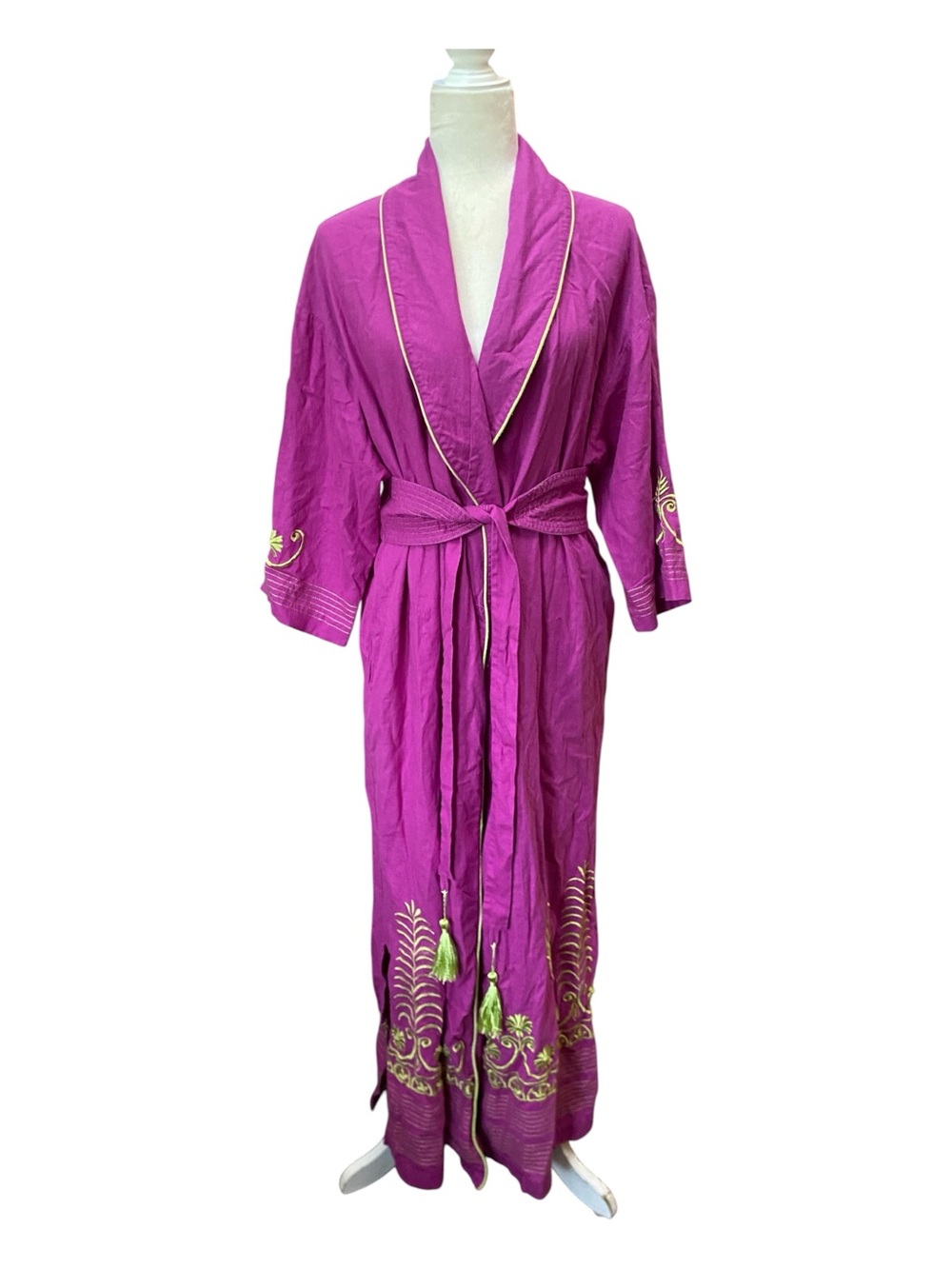 Soft Surroundings Womens Kimono Style Robe Size M Tall purple Embroidered Boho